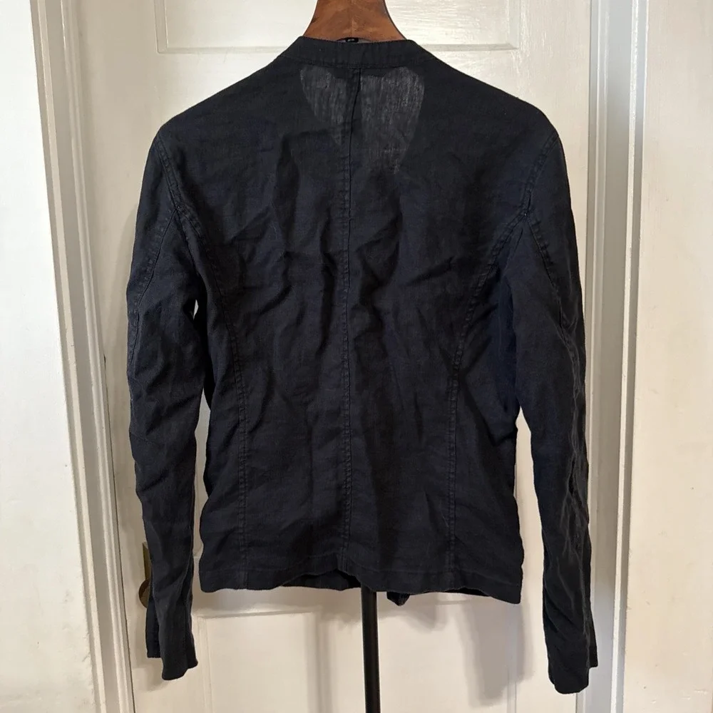 Zara Man Small Black Biker Jacket Zippers Full Zip Pockets 100% Linen